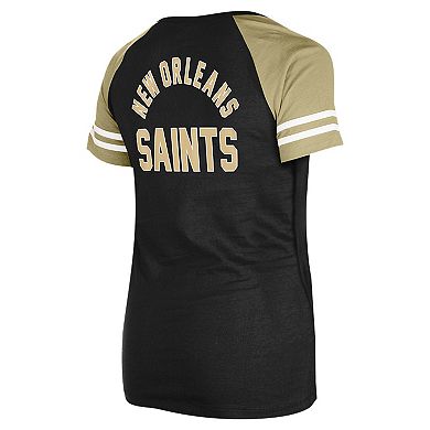 Women's New Era Black New Orleans Saints  Lace-Up Raglan T-Shirt