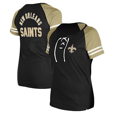 Women's New Era Black New Orleans Saints  Lace-Up Raglan T-Shirt