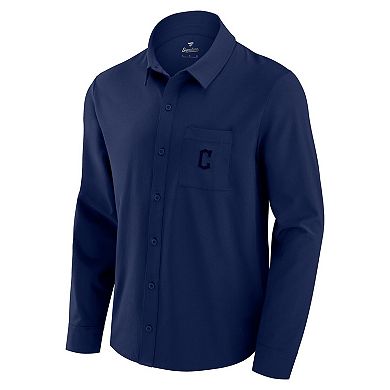 Men's Fanatics Navy Cleveland Guardians Front Office Long Sleeve Button-Up Shirt