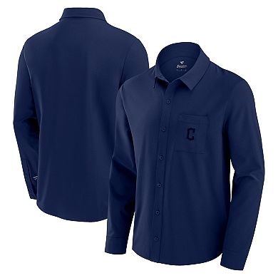 Men's Fanatics Navy Cleveland Guardians Front Office Long Sleeve Button-Up Shirt