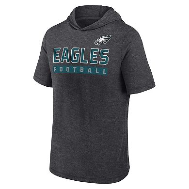 Men's Fanatics Heather Charcoal Philadelphia Eagles Push Short Sleeve Pullover Hoodie