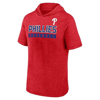 Men's Fanatics Heather Red Philadelphia Phillies Push Short Sleeve Pullover Hoodie