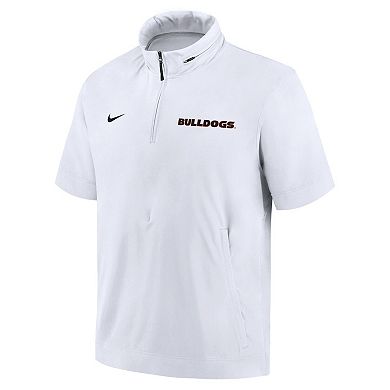 Men's Nike White Georgia Bulldogs 2024 Sideline Coach Short Sleeve Half-Zip Hoodie Jacket