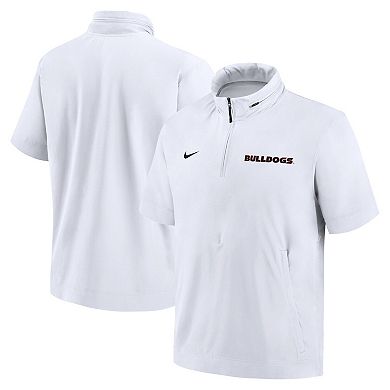 Men's Nike White Georgia Bulldogs 2024 Sideline Coach Short Sleeve Half-Zip Hoodie Jacket