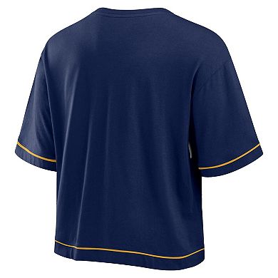 Women's Fanatics Navy Notre Dame Fighting Irish Home Team Bold Fashion Modest V-Neck Cropped T-Shirt