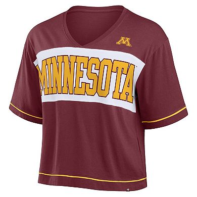 Women's Fanatics Maroon Minnesota Golden Gophers Home Team Bold Fashion Modest V-Neck Cropped T-Shirt