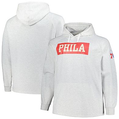 Men's Fanatics Ash Philadelphia 76ers Big & Tall Raglan Tri-Blend Pullover Hoodie