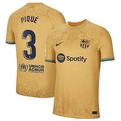 Men's Nike Gerard Pique Gold Barcelona 2022/23 Away Authentic Player Jersey