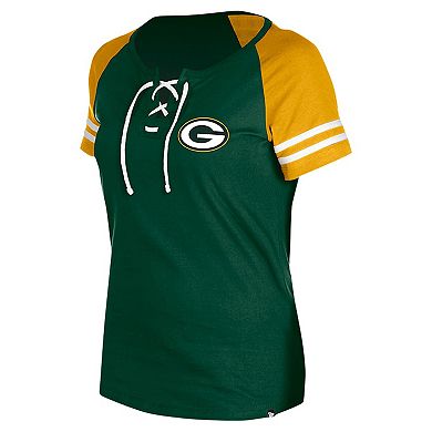 Women's New Era Green Green Bay Packers  Lace-Up Raglan T-Shirt