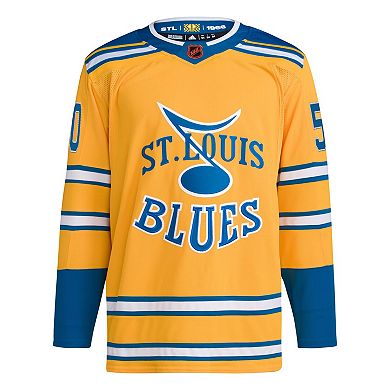 Men's adidas Jordan Binnington Gold St. Louis Blues Reverse Retro 2.0 Authentic Player Jersey