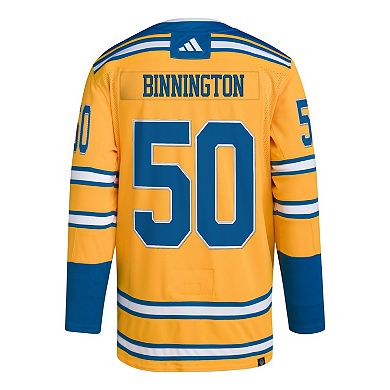 Men's adidas Jordan Binnington Gold St. Louis Blues Reverse Retro 2.0 Authentic Player Jersey