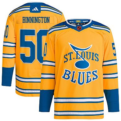 Men's adidas Jordan Binnington Gold St. Louis Blues Reverse Retro 2.0 Authentic Player Jersey