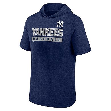 Men's Fanatics Heather Navy New York Yankees Push Short Sleeve Pullover Hoodie