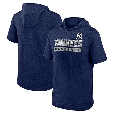 Men's Fanatics Heather Navy New York Yankees Push Short Sleeve Pullover Hoodie