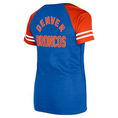 Women's New Era Royal Denver Broncos Throwback Lace-Up Raglan T-Shirt