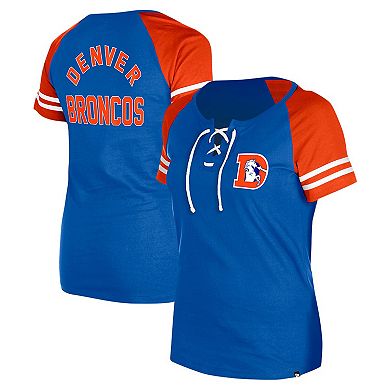 Women's New Era Royal Denver Broncos Throwback Lace-Up Raglan T-Shirt