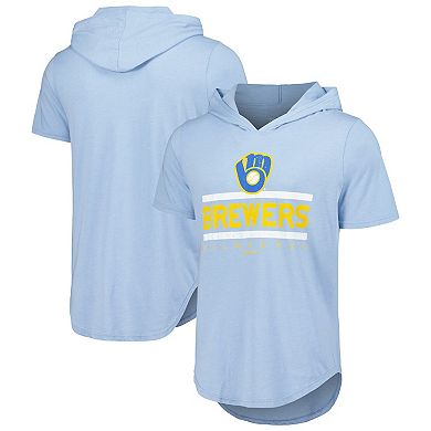 Men's Majestic Threads Powder Blue Milwaukee Brewers Tri-Blend Hoodie T-Shirt