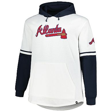 Men's '47 White/Navy Atlanta Braves Big & Tall Trifecta Shortstop Pullover Hoodie