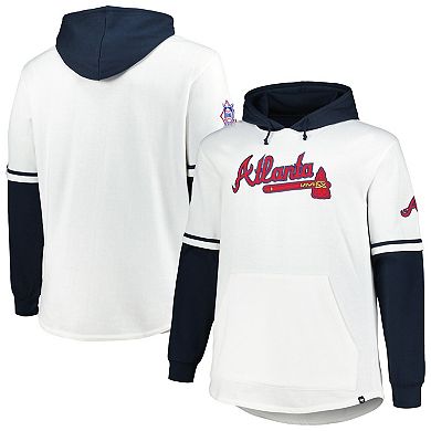 Men's '47 White/Navy Atlanta Braves Big & Tall Trifecta Shortstop Pullover Hoodie