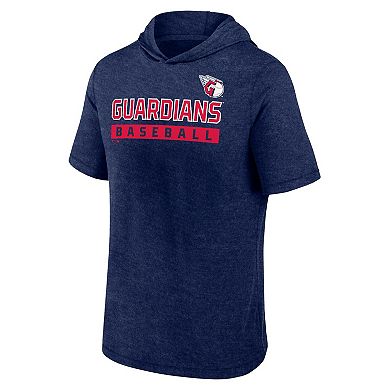 Men's Fanatics Heather Navy Cleveland Guardians Push Short Sleeve Pullover Hoodie