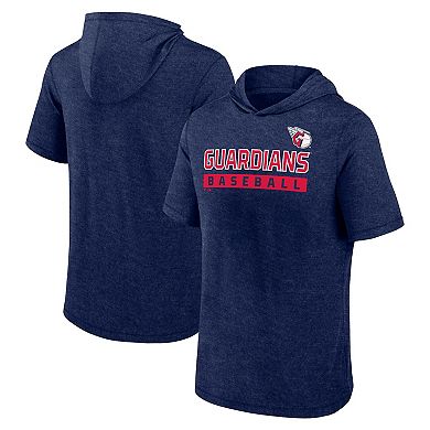 Men's Fanatics Heather Navy Cleveland Guardians Push Short Sleeve Pullover Hoodie