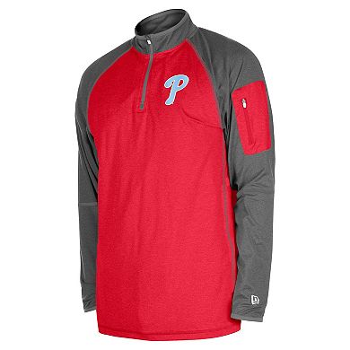 Men's New Era Red Philadelphia Phillies Father's Day Raglan Quarter-Zip Top