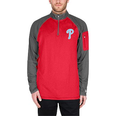 Men's New Era Red Philadelphia Phillies Father's Day Raglan Quarter-Zip Top