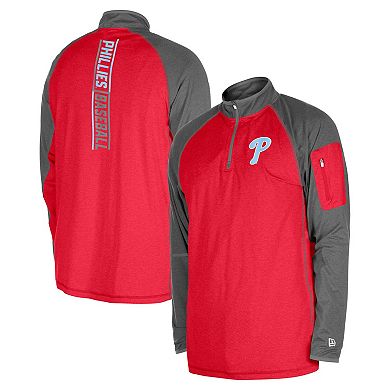 Men's New Era Red Philadelphia Phillies Father's Day Raglan Quarter-Zip Top