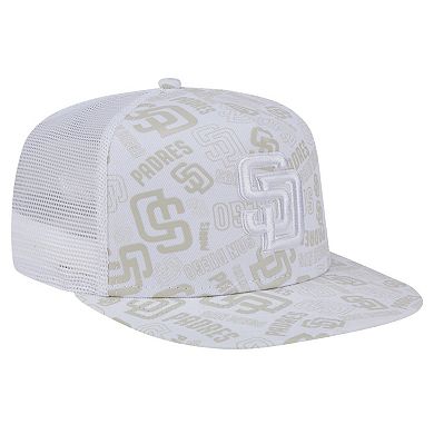 Men's New Era White San Diego Padres Logo Dunes A-Frame Trucker 9FIFTY Snapback Hat