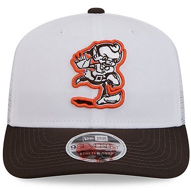 Men's New Era White/Brown Cleveland Browns 2024 NFL Training Camp Throwback 9SEVENTY Trucker Hat