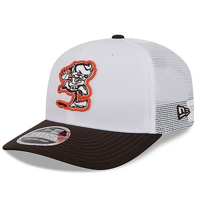 Men's New Era White/Brown Cleveland Browns 2024 NFL Training Camp Throwback 9SEVENTY Trucker Hat