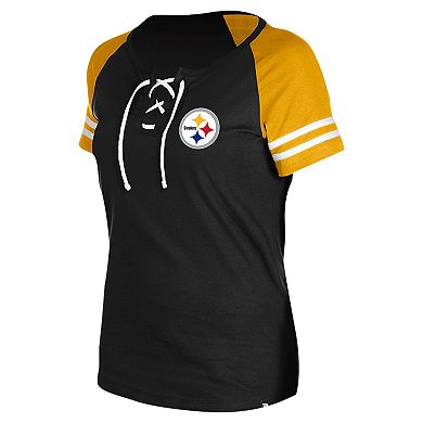 Women's New Era Black Pittsburgh Steelers  Lace-Up Raglan T-Shirt