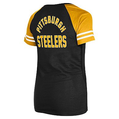 Women's New Era Black Pittsburgh Steelers  Lace-Up Raglan T-Shirt