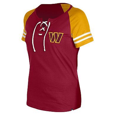 Women's New Era Burgundy Washington Commanders  Lace-Up Raglan T-Shirt