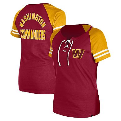 Women's New Era Burgundy Washington Commanders  Lace-Up Raglan T-Shirt