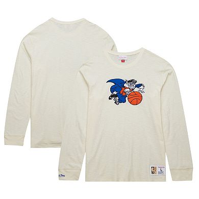 Men's Mitchell & Ness Cream New York Knicks Hardwood Classics Vintage Long Sleeve T-Shirt