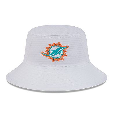 Men's New Era White Miami Dolphins 2024 NFL Training Camp Stretch Bucket Hat