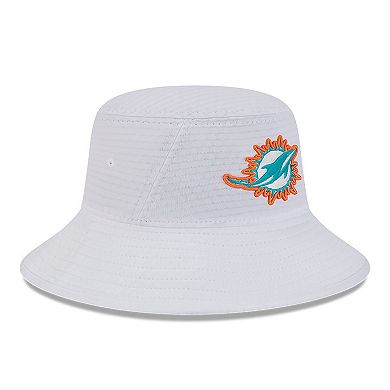 Men's New Era White Miami Dolphins 2024 NFL Training Camp Stretch Bucket Hat