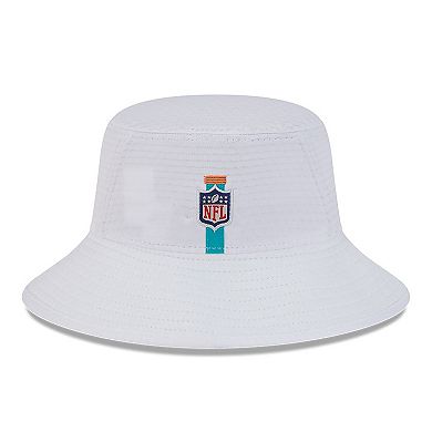 Men's New Era White Miami Dolphins 2024 NFL Training Camp Stretch Bucket Hat