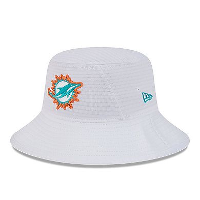 Men's New Era White Miami Dolphins 2024 NFL Training Camp Stretch Bucket Hat