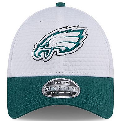 Youth New Era White/Midnight Green Philadelphia Eagles 2024 NFL Training Camp 9FORTY Adjustable Hat