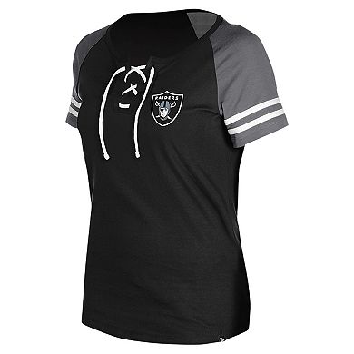 Women's New Era Black Las Vegas Raiders  Lace-Up Raglan T-Shirt