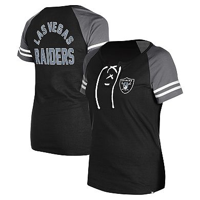 Women's New Era Black Las Vegas Raiders  Lace-Up Raglan T-Shirt