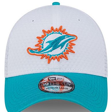 Men's New Era White/Aqua Miami Dolphins 2024 NFL Training Camp 39THIRTY Flex Hat