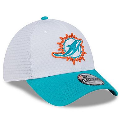 Men's New Era White/Aqua Miami Dolphins 2024 NFL Training Camp 39THIRTY Flex Hat