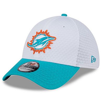 Men's New Era White/Aqua Miami Dolphins 2024 NFL Training Camp 39THIRTY Flex Hat