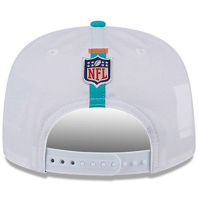 Men's New Era White/Aqua Miami Dolphins 2024 NFL Training Camp Golfer Snapback Hat