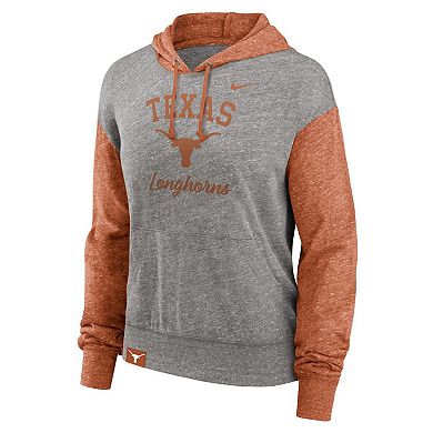 Women's Nike Heather Gray/Texas Orange Texas Longhorns Blitz Color Block Legacy Pullover Hoodie