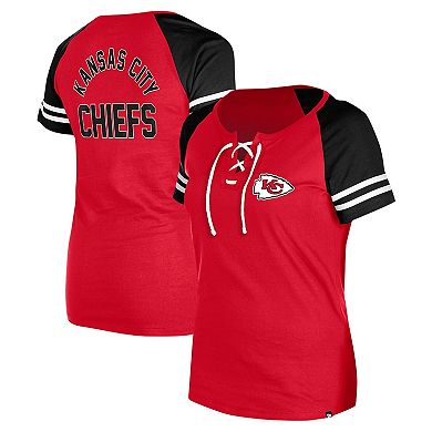 Women's New Era Red Kansas City Chiefs  Lace-Up Raglan T-Shirt