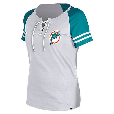 Women's New Era Gray Miami Dolphins Throwback Lace-Up Raglan T-Shirt